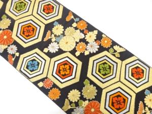 アンティーク　花亀甲に菊模様織り出し袋帯（着用可）